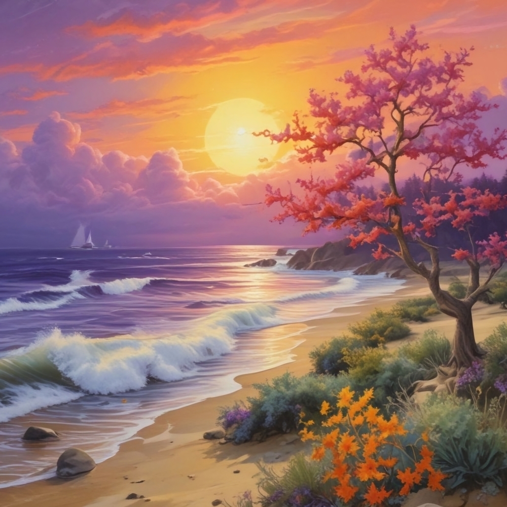 Sunset Beach Print with Vibrant Colors